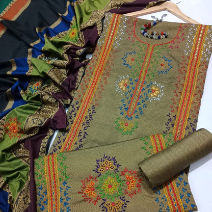 Traditional Khaddi Handwork Suit Pair with Shawl/Dupatta