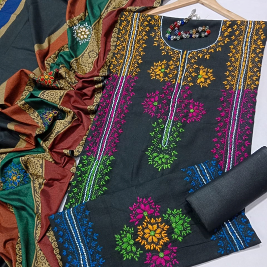 Traditional Khaddi Handwork Suit Pair with Shawl/Dupatta