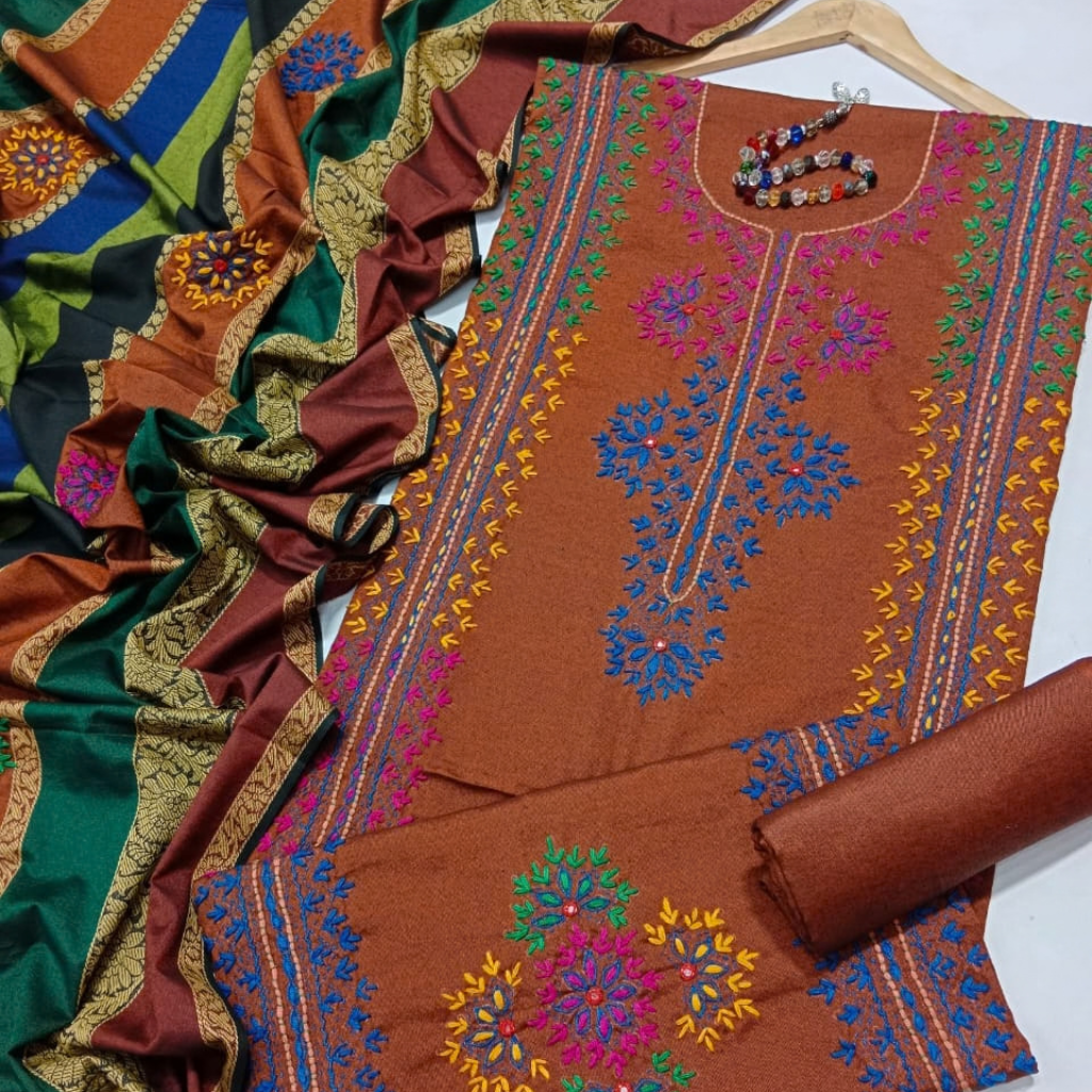 Traditional Khaddi Handwork Suit Pair with Shawl/Dupatta