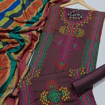 Traditional Khaddi Handwork Suit Pair with Shawl/Dupatta