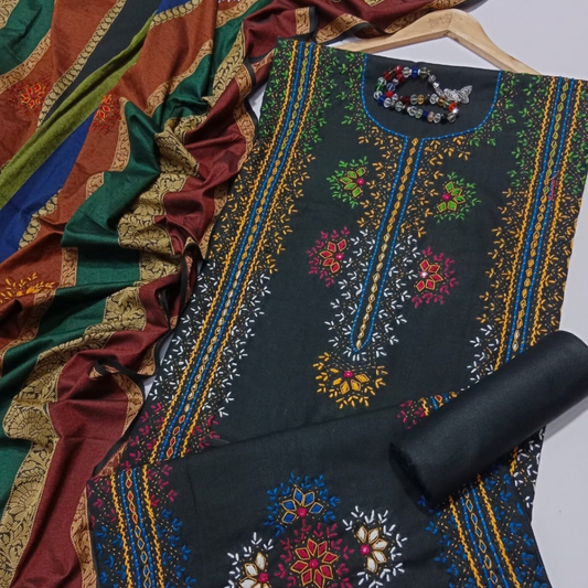 Traditional Khaddi Handwork Suit Pair with Shawl/Dupatta