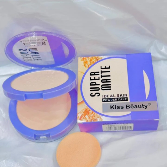 Kiss Beauty Super Matte Ideal Skin Powder Cake – Oil-Control Compact Face Powder with Sponge