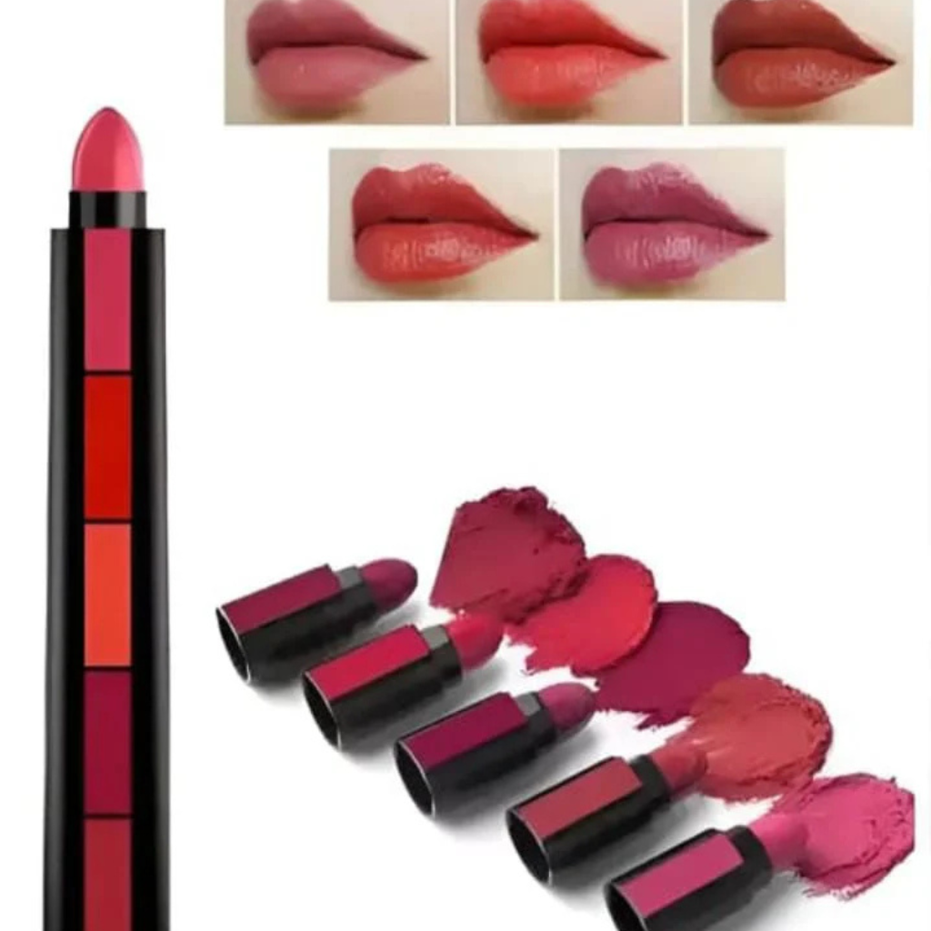 5-in-1 Stackable Matte Lipstick Stick – Multi-Shade Portable Lip Color Pen