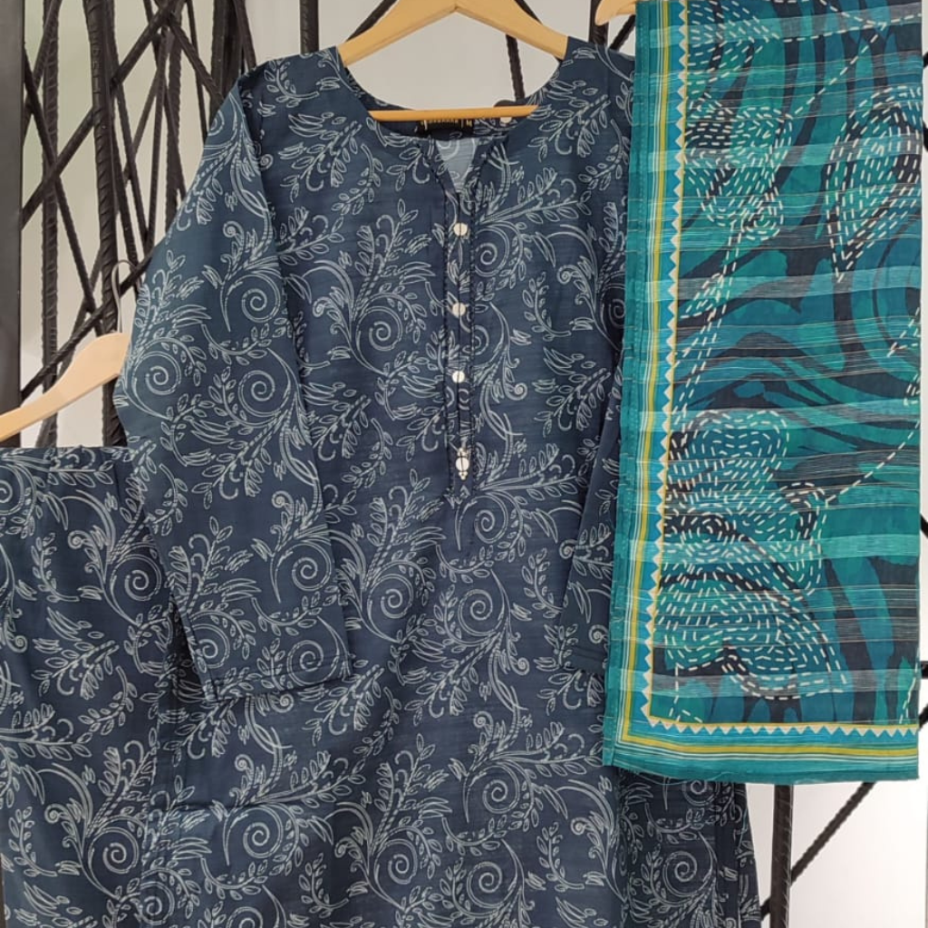 Printed 3-Piece Stitched Suit with Matching Dupatta