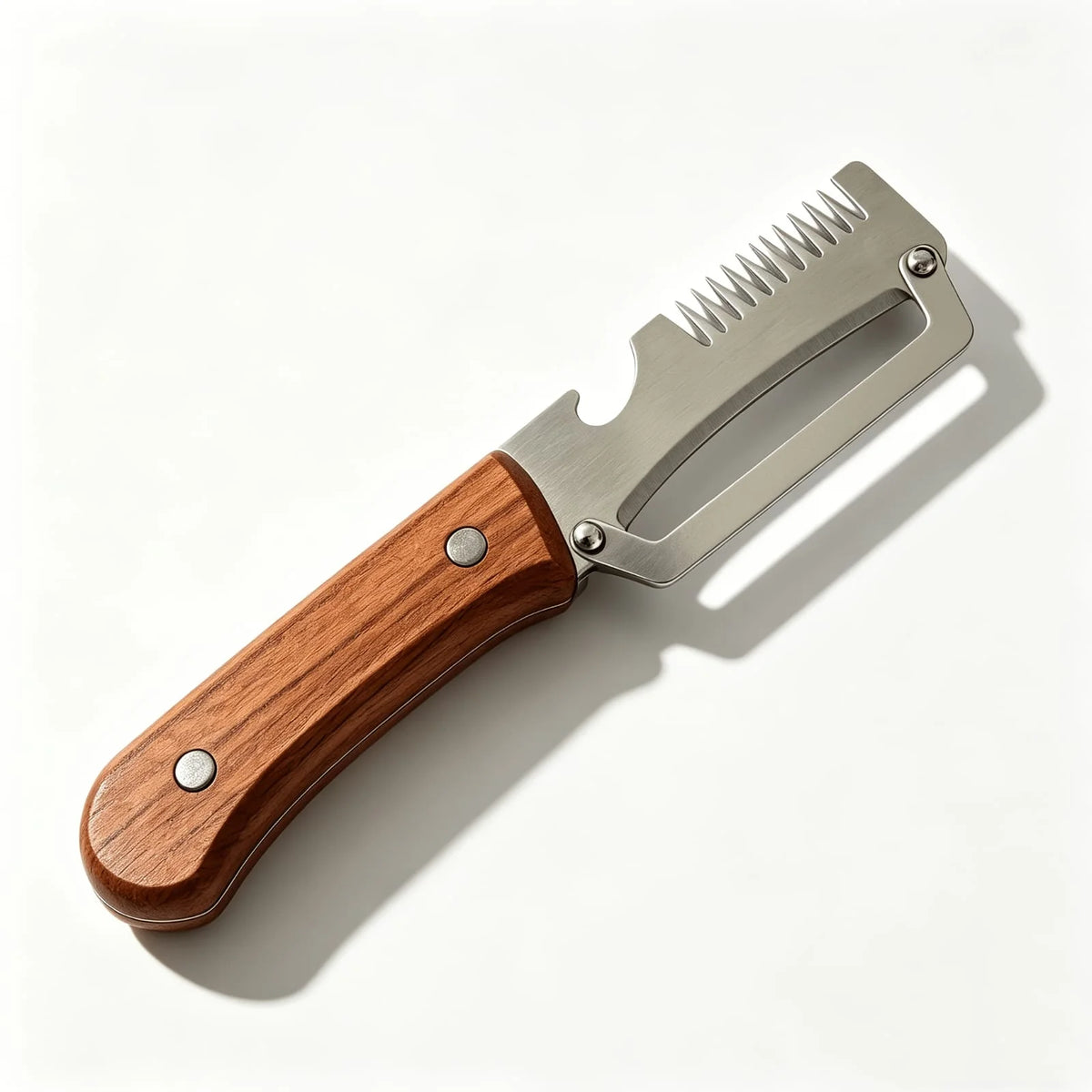 Multifunctional Stainless Steel Kitchen Peeler & Fish Scaler with Wooden Handle