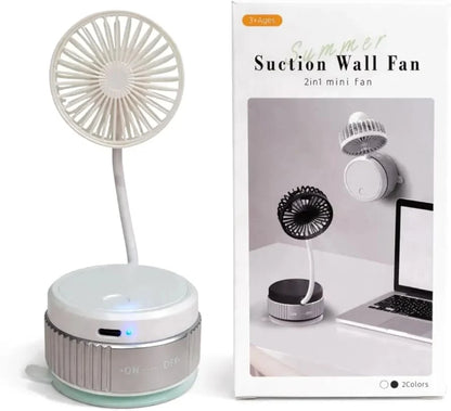 2-in-1 Portable Mini Suction Wall Fan & Flexible Desk Fan