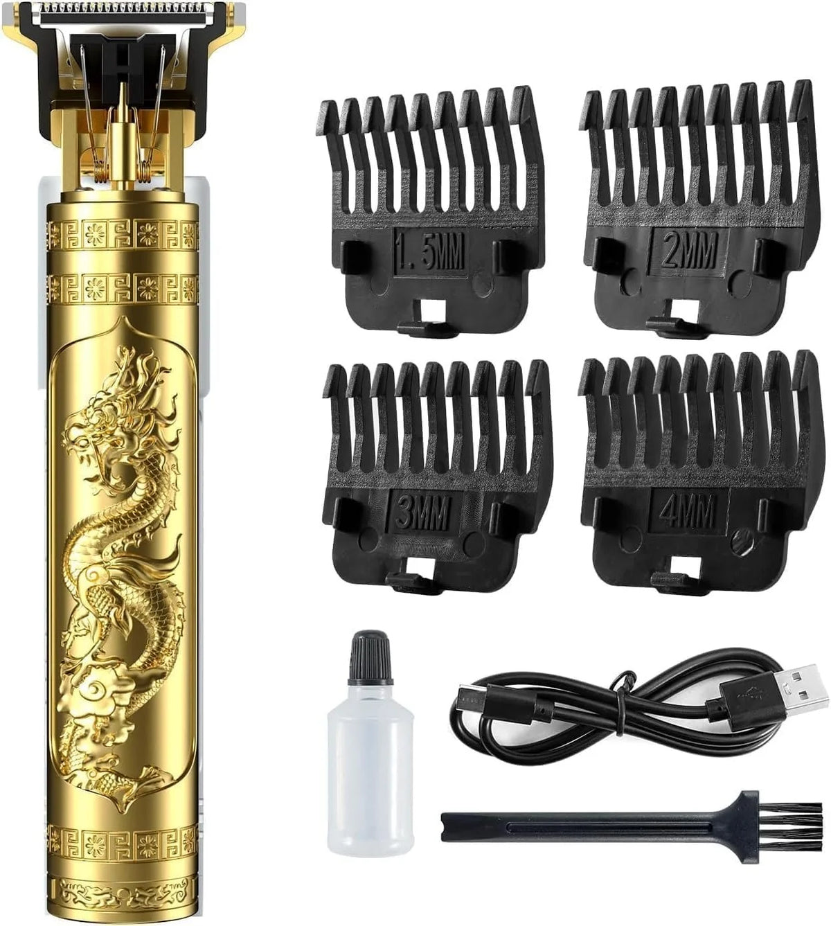 Professional Cordless Hair Trimmer & Beard Grooming Kit with Dragon Engraving
